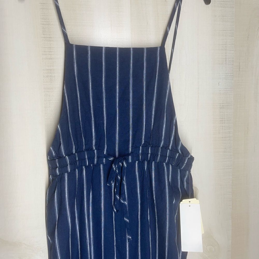 New with tags GB girls‎ navy white pinstriped pants romper, size large